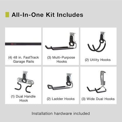 Rubbermaid 15-Piece FastTrack Garage Wall-Mounted Storage Kit, 4 Rails and 11 - Image 2