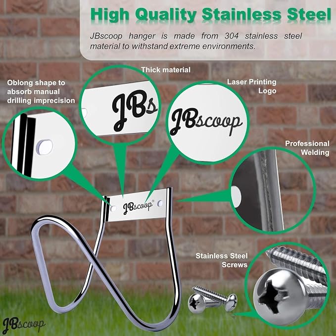 JBscoop Garden Hose Holder Stainless Steel Small Wall Mount Garden Hose Hook - Image 3