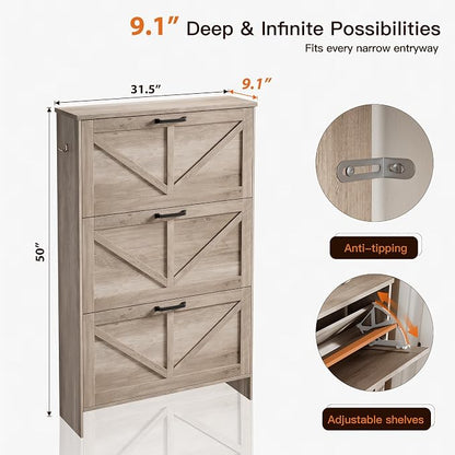 Nicetree Shoe Cabinet for Entryway, 3 Flip Drawers Shoe Storage Cabinet - Image 2