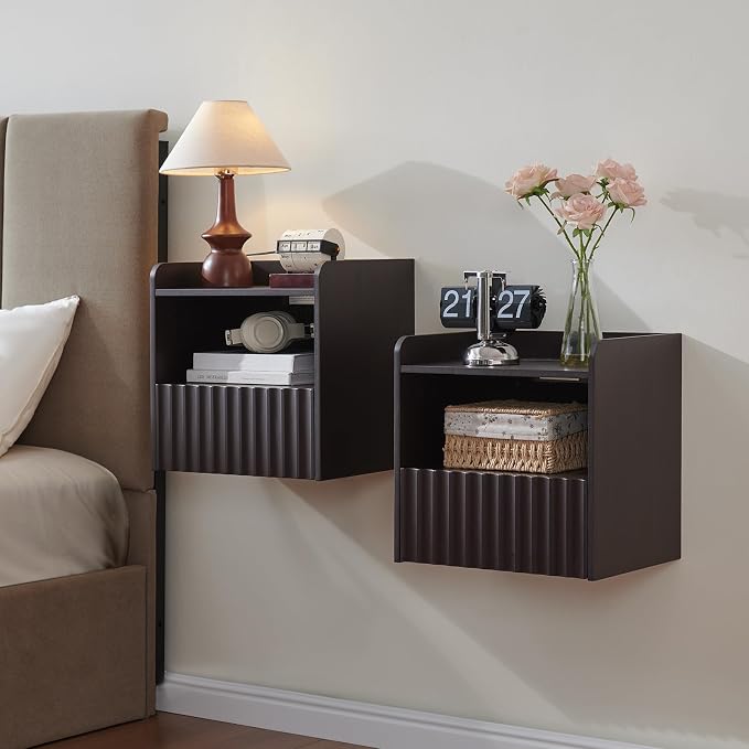 Modern Fluted Floating Nightstand Wall Mounted Set of 2- Bedside Table by BuildHom