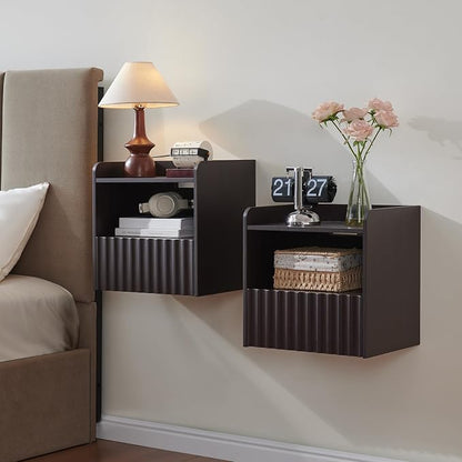 Modern Fluted Floating Nightstand Wall Mounted Set of 2- Bedside Table by BuildHom