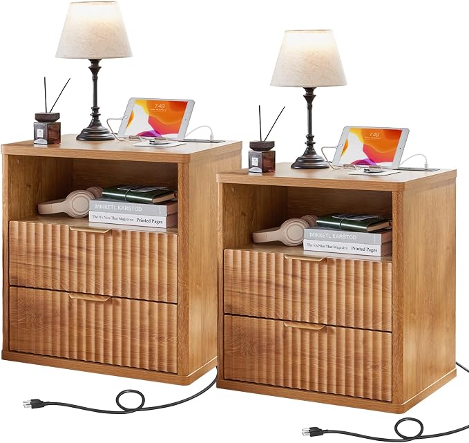 LEYAOYAO Fluted Nightstand Set of 2 by LEYAOYAO-Findtheshiningpointofyourideallife%EF%BC%81