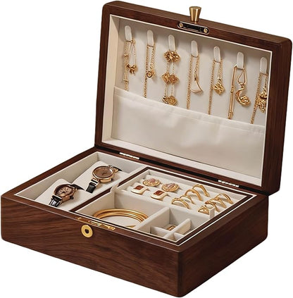 Bescott 2 Layer Solid Black Walnut Wooden Jewelry Box by Bescott
