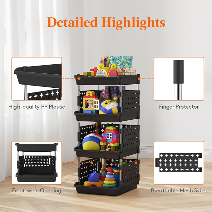 Lifewit 4 Tier Plastic Stackable Storage Baskets - Image 6