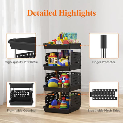 Lifewit 4 Tier Plastic Stackable Storage Baskets - Image 6