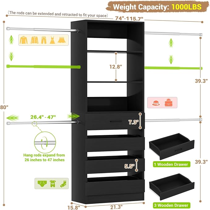Aheaplus Closet System, 4-9Ft Closet Organizer - Image 7