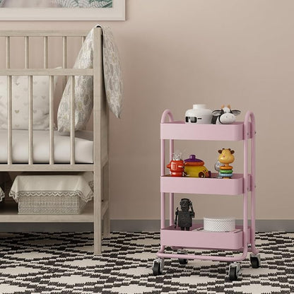 Metal Rolling Cart, 3-Tier Pink Rolling Cart - Image 9
