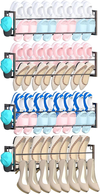 4 Pack Wall Mounted Shoe Rack for Narrow Spaces, Hanging Shoe Rack Holds 32 by HomeOrganizerandStorage