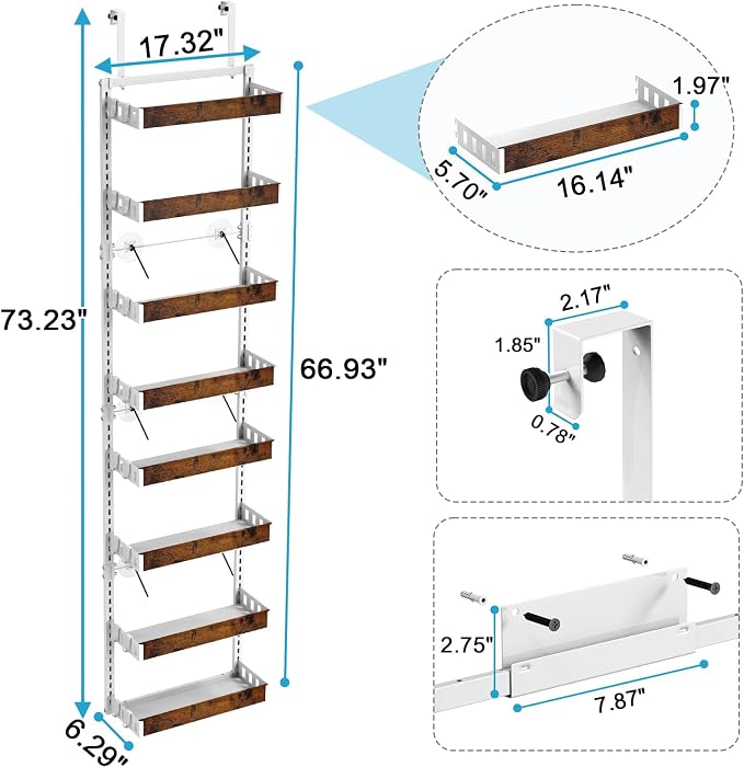 bukfen Over the Door Pantry Organizer, 8-Tier Adjustable Wooden Basket Kitchen - Image 3