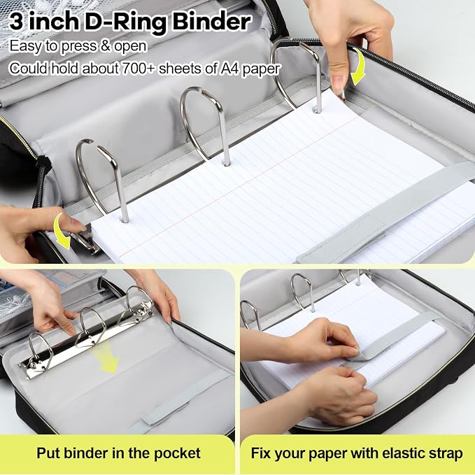 Covkev 3 Inch D-ring Zipper Binder Bag - Image 4