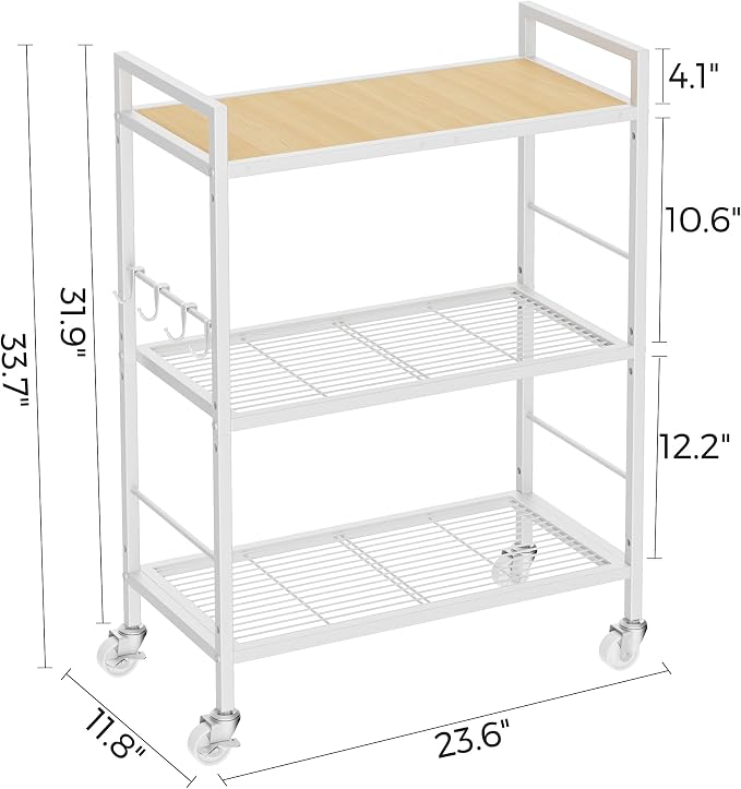 3-Tier Metal Storage Rack with Industrial Wheels, Mesh Shelving Unit with - Image 7