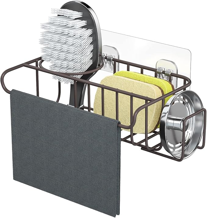 HapiRm 4 in 1 Adhesive Kitchen Sink Organizer, SUS304 Stainless Steel Brush by HapiRm