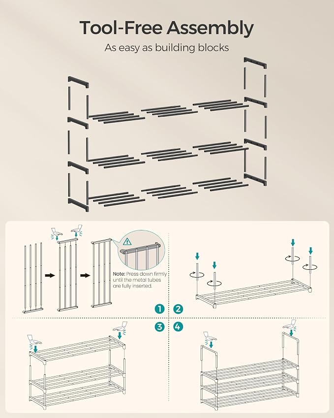 SONGMICS Shoe Rack, 3-Tier Shoe Organizer, Metal Storage Shelf, Upright or - Image 5