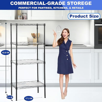 PayLessHere | 4-Tier Wire Shelf | 18"x12"x44" | Black | Adjustable Racks | - Image 2