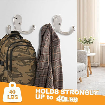 10 Pack Coat Hooks Wall Hooks for Hanging, Heavy Duty Double Prong Metal Hook - Image 3