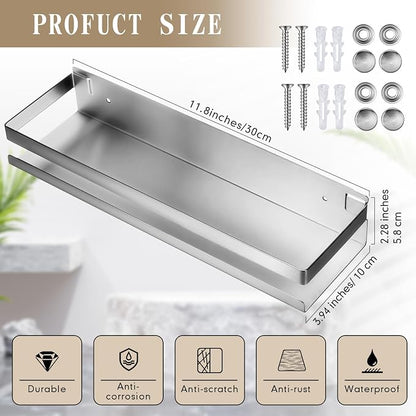 Lallisa 2 Pieces Stainless Steel Shelf Bathroom Shower Floating Shelves Wall - Image 3