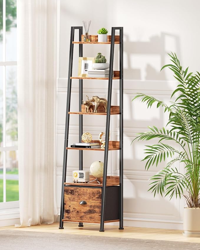 Furologee Bookshelf Set of 2, 6-Tier Ladder Shelf, Ladder Bookshelf - Image 7