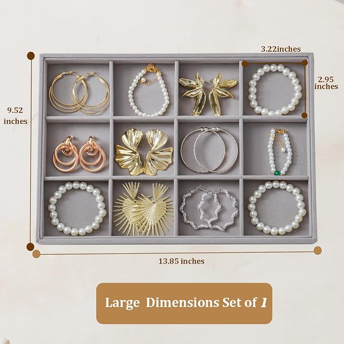 Large Jewelry Organizer for Drawer Insert Velvet Stackable Jewelry Trays for - Image 3
