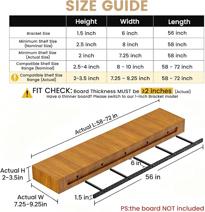 1 Pack Large Shelf Brackets Long Floating Shelf Bracket Invisible Floating - Image 2