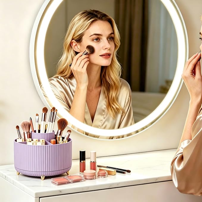 360° Rotating Makeup Brush Holder Organizer, Spinning Skincare Storage Carousel - Image 3