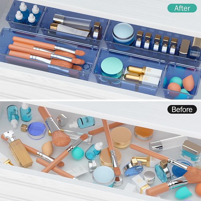 WOWBOX 9 Pack Clear Drawer Organizer Set, Acrylic Drawer Storage Trays - Image 4