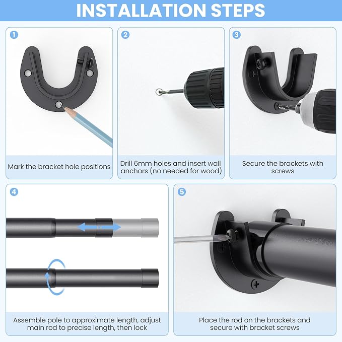 Closet Rods for Hanging Clothes, 17 to 39 Inch Stepless Adjustable Closet Rod - Image 8