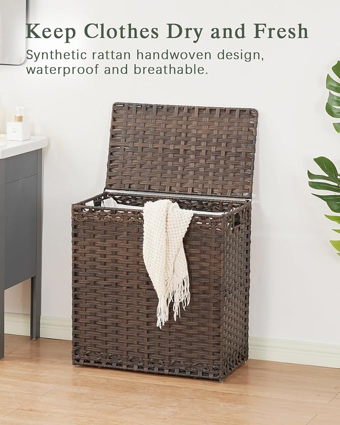 Laundry Hamper with Lid Wicker Laundry Basket 112 L Laundry Hampers Handwoven - Image 2