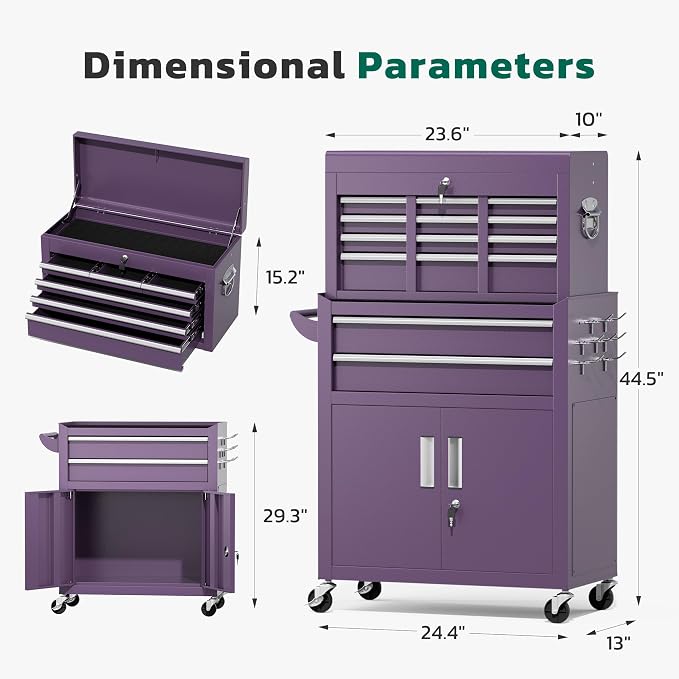 Greenvelly Tool Chest, 8-Drawer Rolling Tool Chest - Image 3