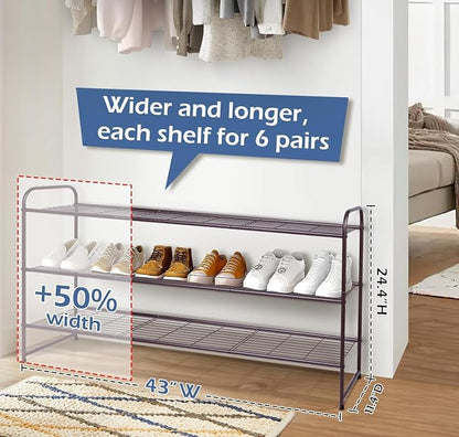 KEETDY Long 3 Tier Shoe Rack for Closet Wide Shoe Storage Organizer Stackable - Image 2
