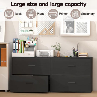 Lateral File Cabinet 2 Drawer, Wood Black File Cabinet - Image 4