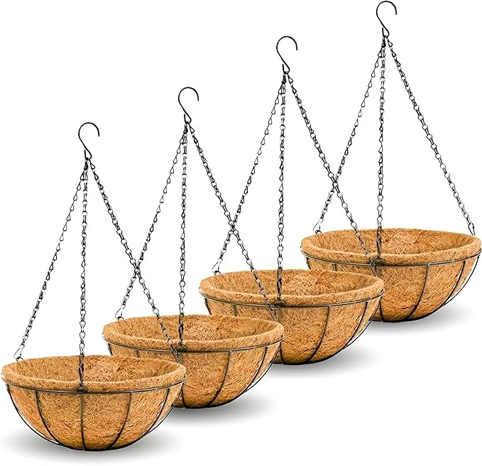 8 inch Metal Hanging Baskets For Plants Outdoor 4 Pack Round Metal Wire Hanging by JFFLYIT