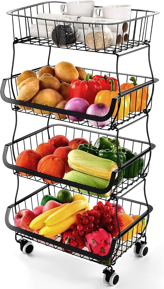 Miyawell Fruit Vegetable Storage Basket, 4 Tier Stackable Metal Wire Storage by MiyawellOfficial