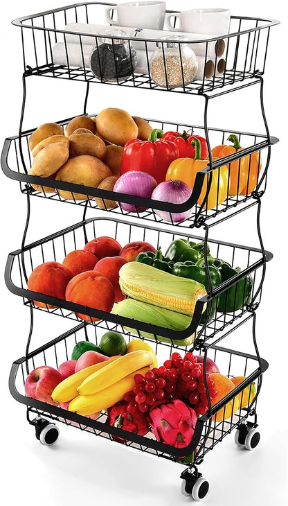 Miyawell Fruit Vegetable Storage Basket, 4 Tier Stackable Metal Wire Storage by MiyawellOfficial