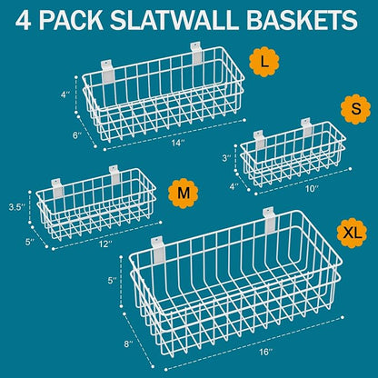 4 Pack Large Slatwall Baskets Set, Ventilated Metal Hanging Storage Slat Wall - Image 2