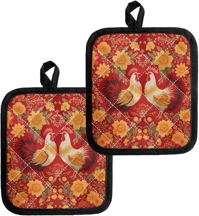 2 PCS Red Chicken Sunflower Pot Holders - Image 2