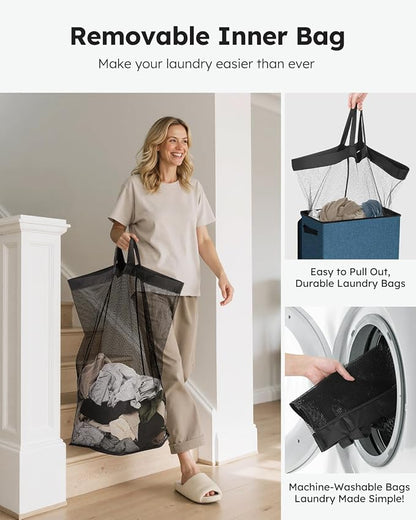 SOLEDI Laundry Hamper with Lid 100L Large & Tall Collapsible Laundry Baskets - Image 4