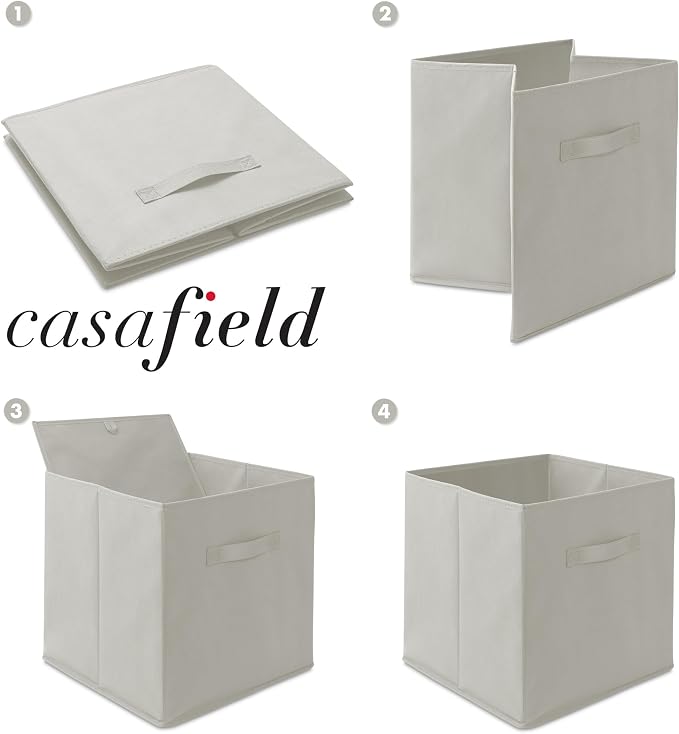 Casafield Set of 6 Collapsible Fabric Cube Storage Bins, Light Gray - Image 6