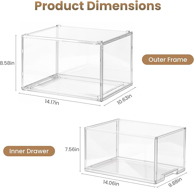 Large Clear Stackable Storage Drawers, 1 Pack Acrylic Organizer Bins - Image 3