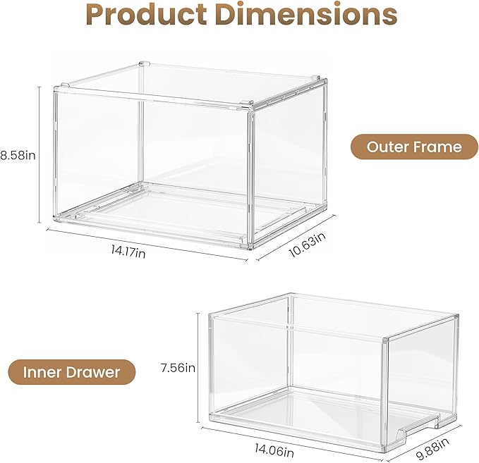Large Clear Stackable Storage Drawers, 3 Pack Acrylic Organizer Bins - Image 3