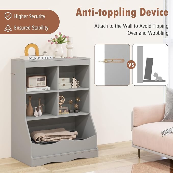 Storage Organizer, Small Bookcase w/ 4 Open Cubes & 1 Bottom Compartment - Image 6