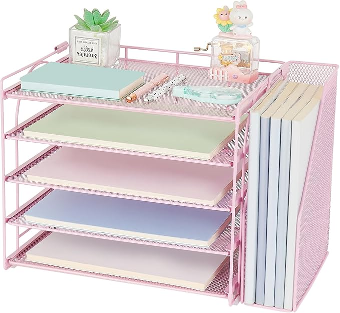 AUPSEN Pink Desk Organizers and Accessories, 5-Tier Desktop Paper File Organizer by AUPSEN