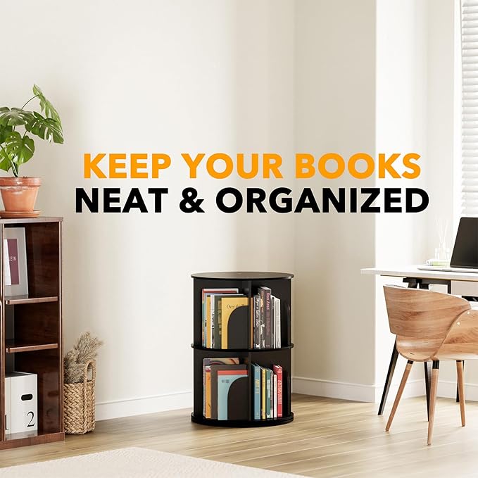 SpaceAid 2 Tier Rotating Bookshelf Tower, Spinning Bookcase Lazy Susan - Image 6