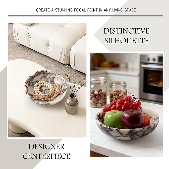 Luxury Natural Marble Fruit Bowl – Extra Large 9-Inch Calacatta Viola Marble - Image 7