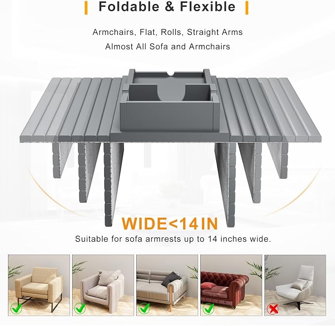Couch Armrest Table, Sofa Arm Tray - 2 in 1 Anti-Slip Foldable Sofa Armchair - Image 4