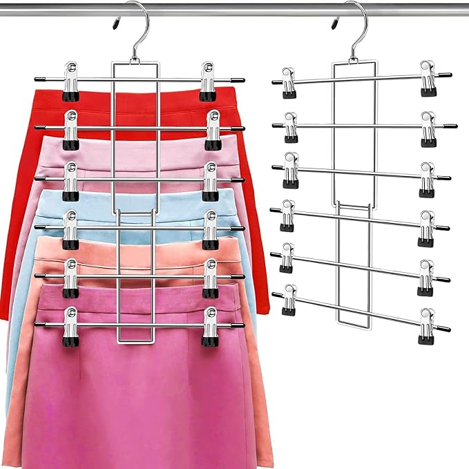 Pants Hangers with Clips, Space Saving Hanging Closet Organizer-6 Tiers Skirt by Lumigens