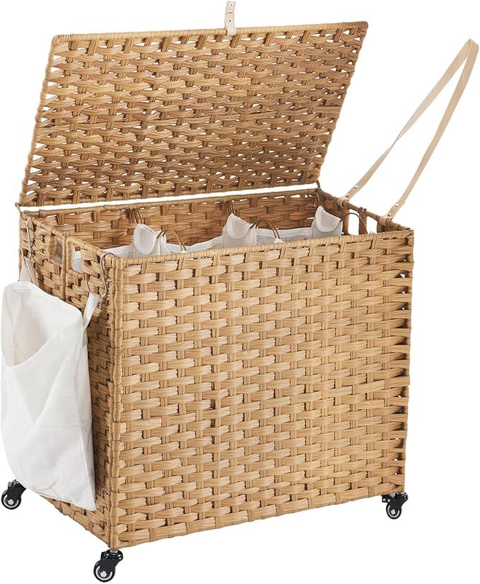 Laundry Hamper with Wheels, 34.3 Gallon Rolling Laundry Basket with Lid by Hiagnete