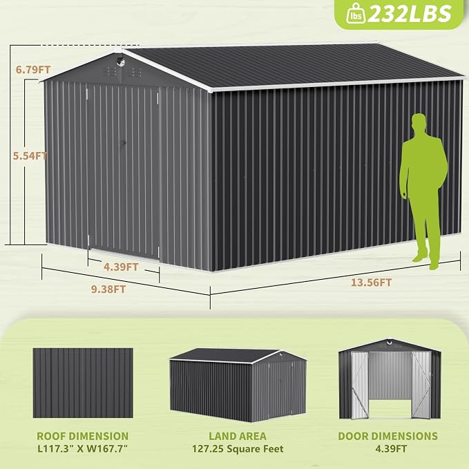 Metal Storage Shed, Outdoor Storage Building 10x14, Large Backyard Sheds - Image 2