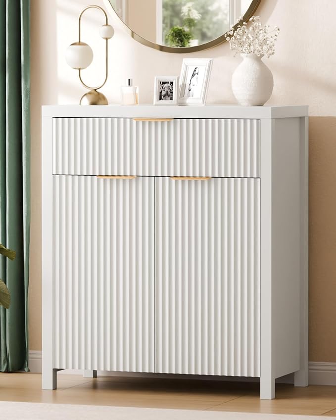 Lulive Fluted Buffet Cabinet for Kitchen, 28.3" Sideboard Cabinet White | by Lulive