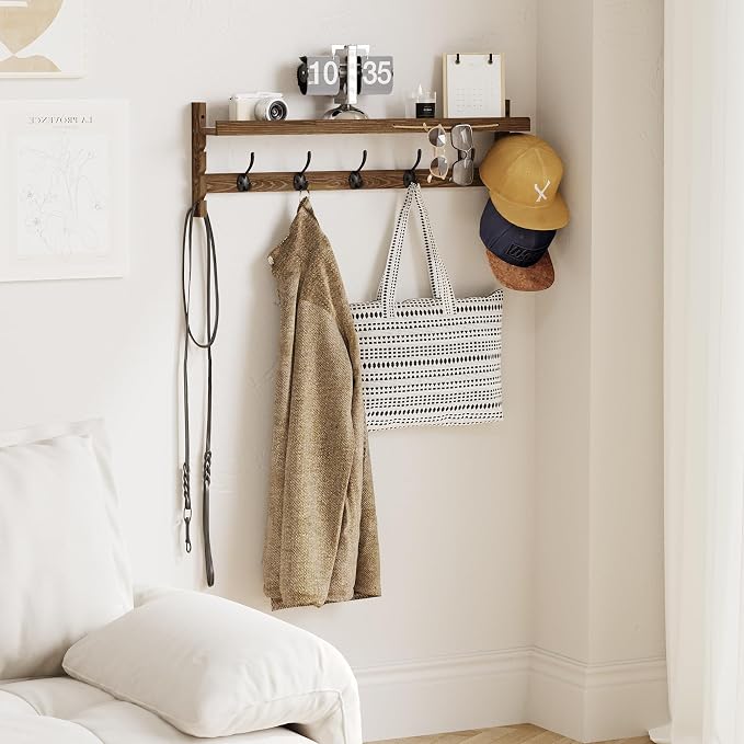 AMBIRD Wall Hooks with Shelf 28.9inch Entryway Wall Hanging Shelf, Wood Coat - Image 2