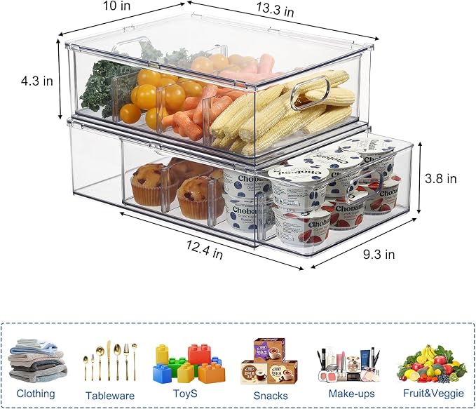 Fridge Drawer Pull Out Stackable Bins, Fridge Organizer Storage - Image 2